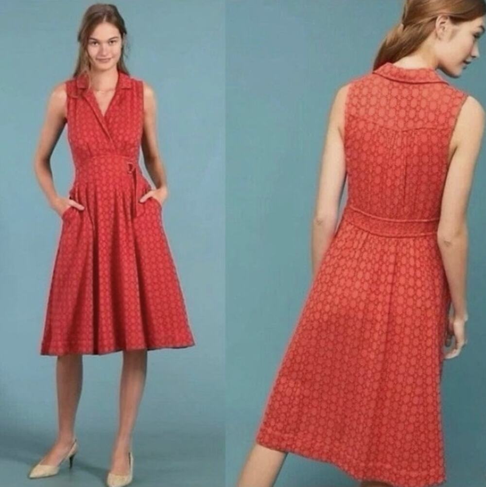 Anthropologie Orange Elm Sleeveless Collared Midi Dress Size 4